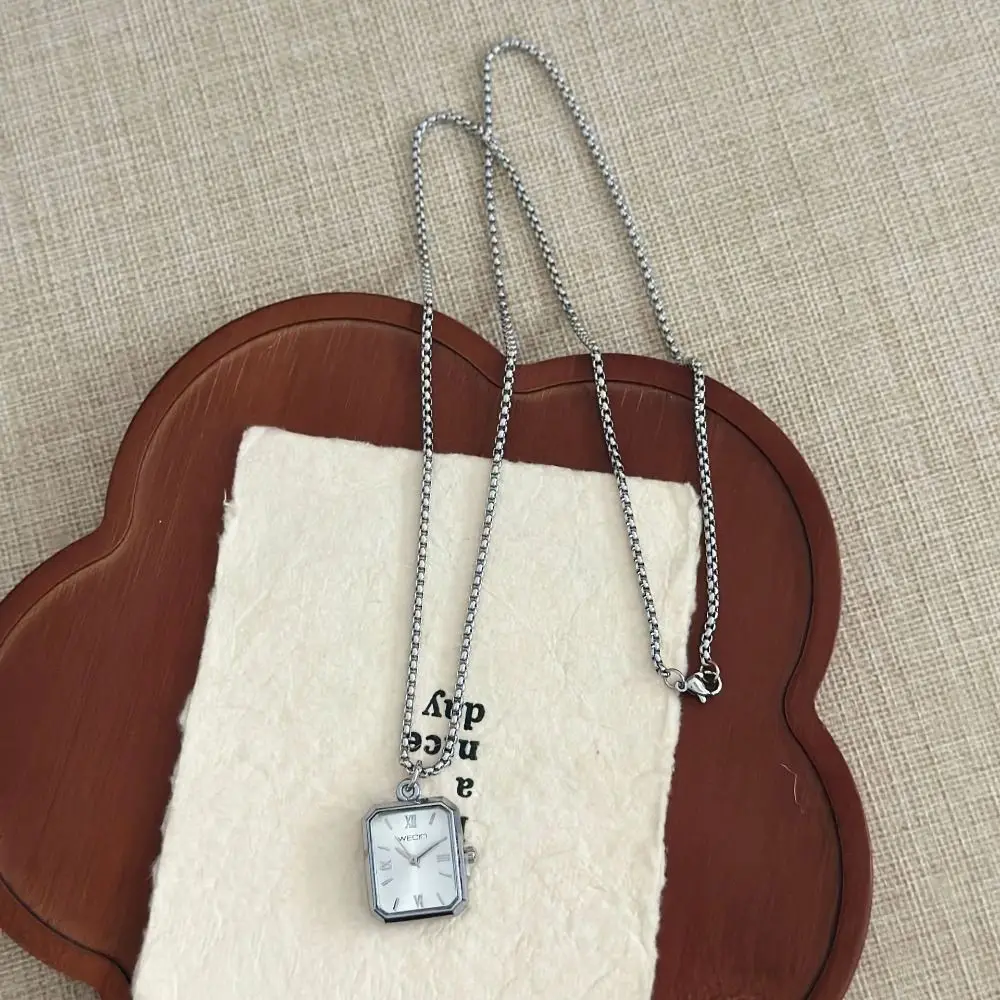 Unique Heart-shaped Star Pocket Necklace Cross Pendant Geometry Y2K Necklace Silver Square Clock Pendant Friends Gifts