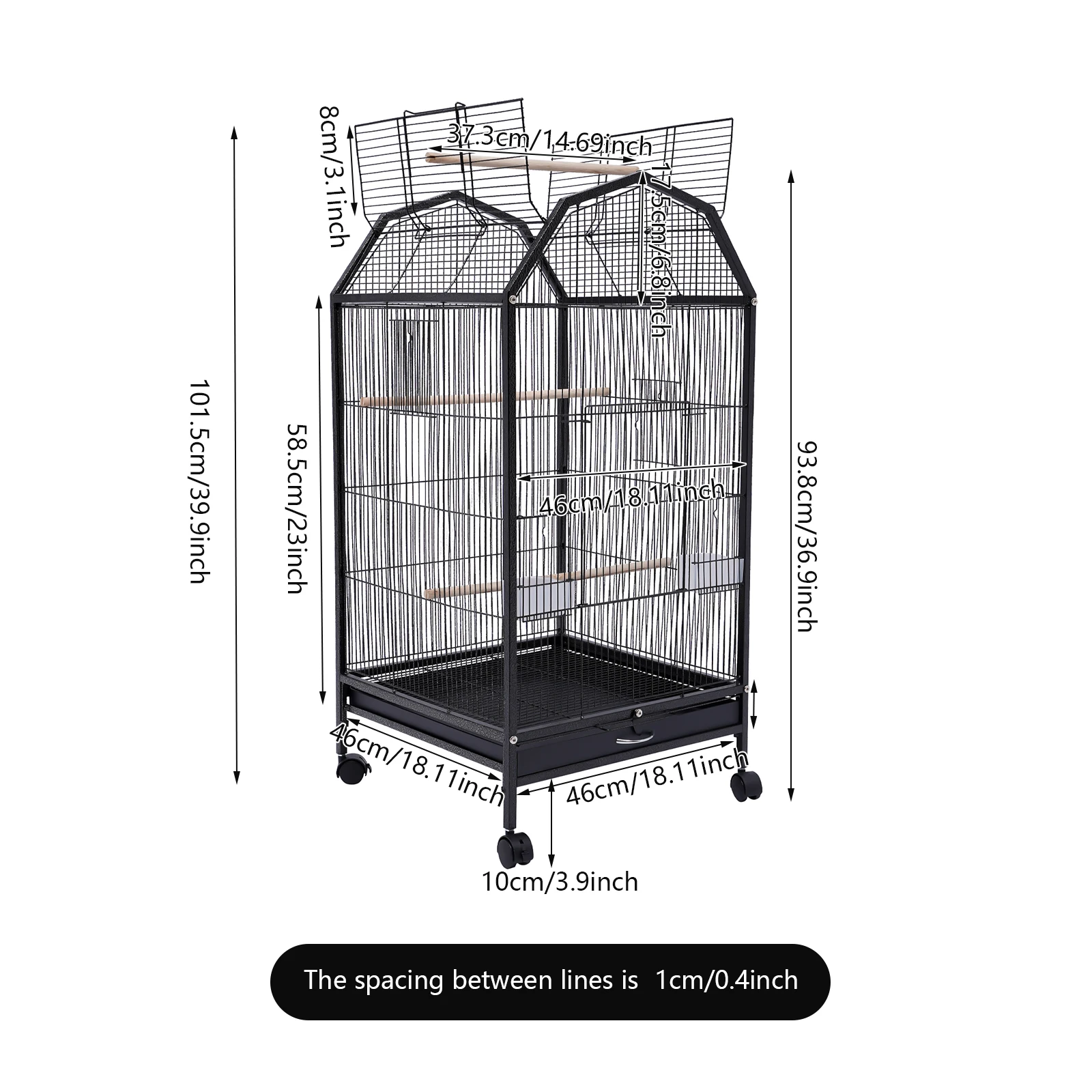 

Large Bird Cage, Movable Pet Bird Flight Cages with 5 Doors Wheels, Panorama Bird Aviary Indoor with Stand 17.9x17.9x39.9