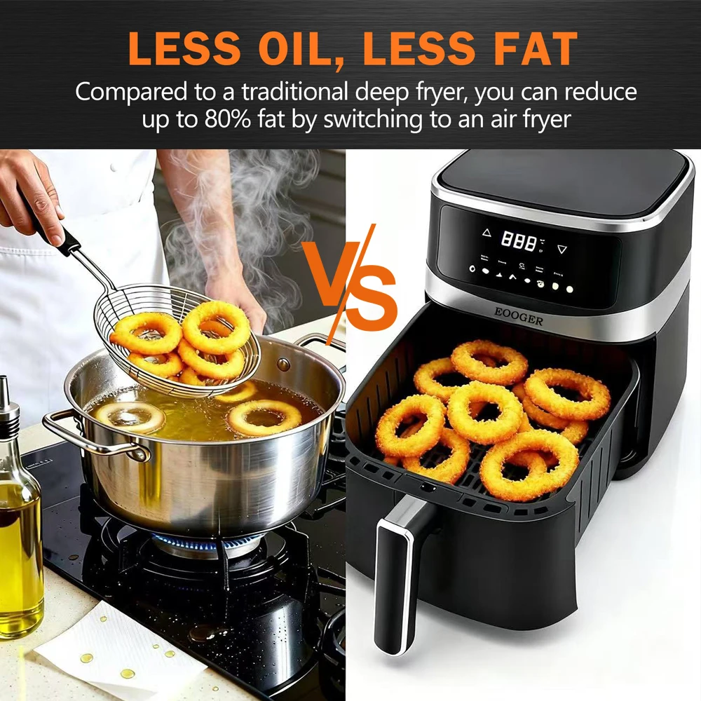 5.28 Qt Air Fryer Oven, Nonstick Cooker with Recipes, Oil Free, Electric Hot Air Fryer, Black view 3