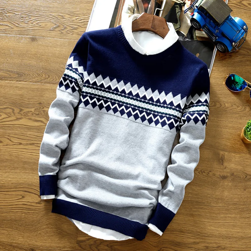 Men's 2023 Autumn/Winter Round Neck Pullover Sweater Sweater Korean Fit Color Block Printing