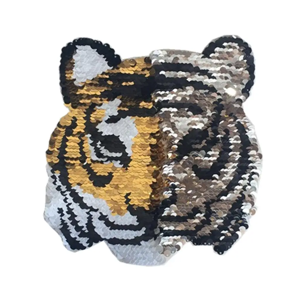 Prettyia Tiger Cartoon Sequins Embroidered Sew On Patch Reversible Applique