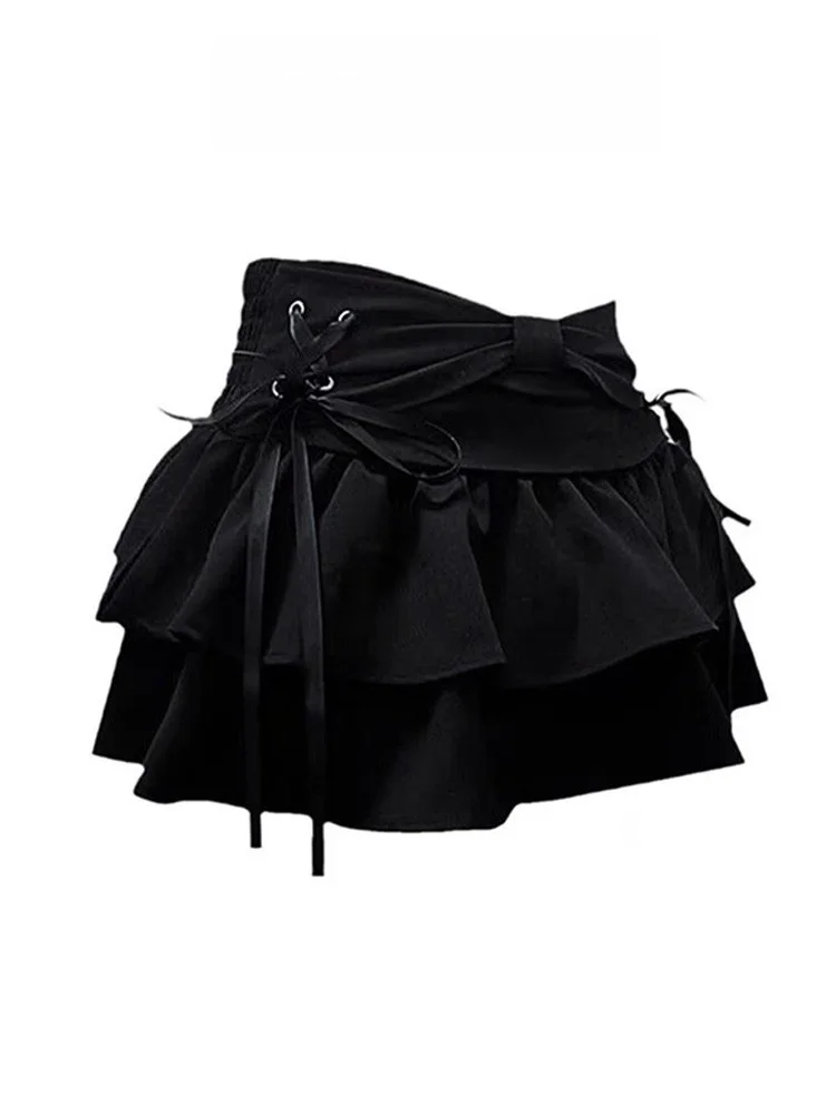 Bla Y2K Millennium Girl Knot f Rock Damen Sommer Pure Desire A-Linie Flauschiger Ort Rock Faltenrock Hose