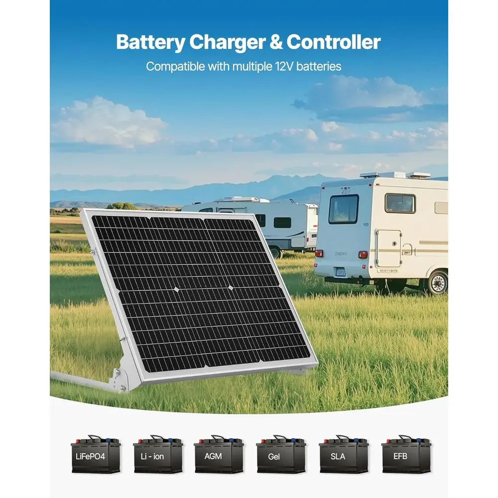 50W 12V Solar Battery Trickle Charger Maintainer, Mono Solar Panel Battery Charger with Upgraded MPPT Controller & Adjustable Mo view 4