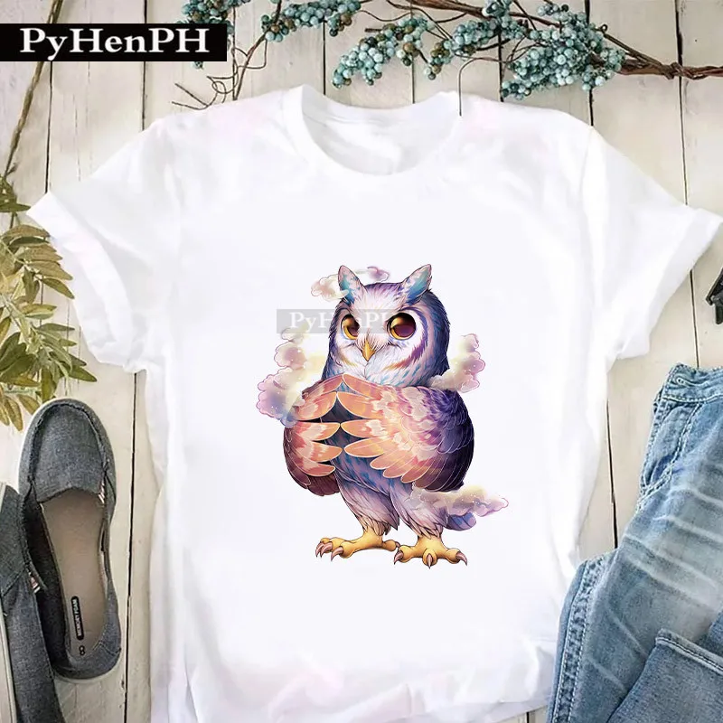 Owl T Shirt Women Personalized Owl Print Short Sleeve T-shirt Women's Summer Casual Fashion Women Clothes  Tops  Harajuku