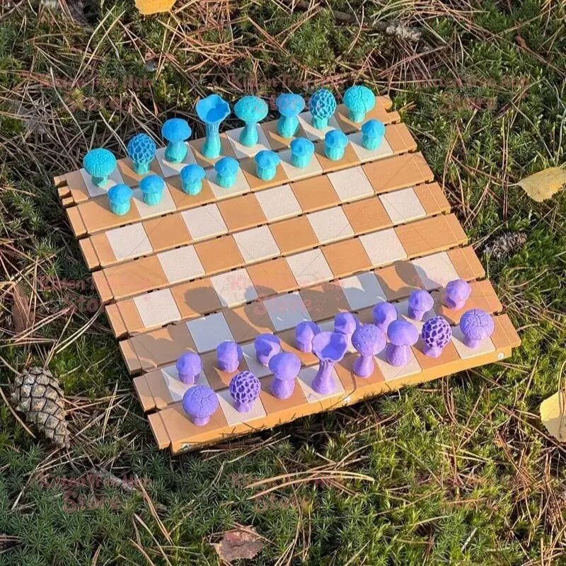 Magnetic Forest Mushrooms Chess Set Forest Chess Wooden Board Set Botany Board Game