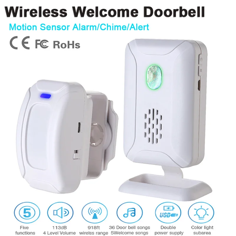 

36 Ringtones Shop Store Welcome Chime Wireless Home Security Infrared PIR Motion Sensor Detector Alarm Bell Entry Alert System