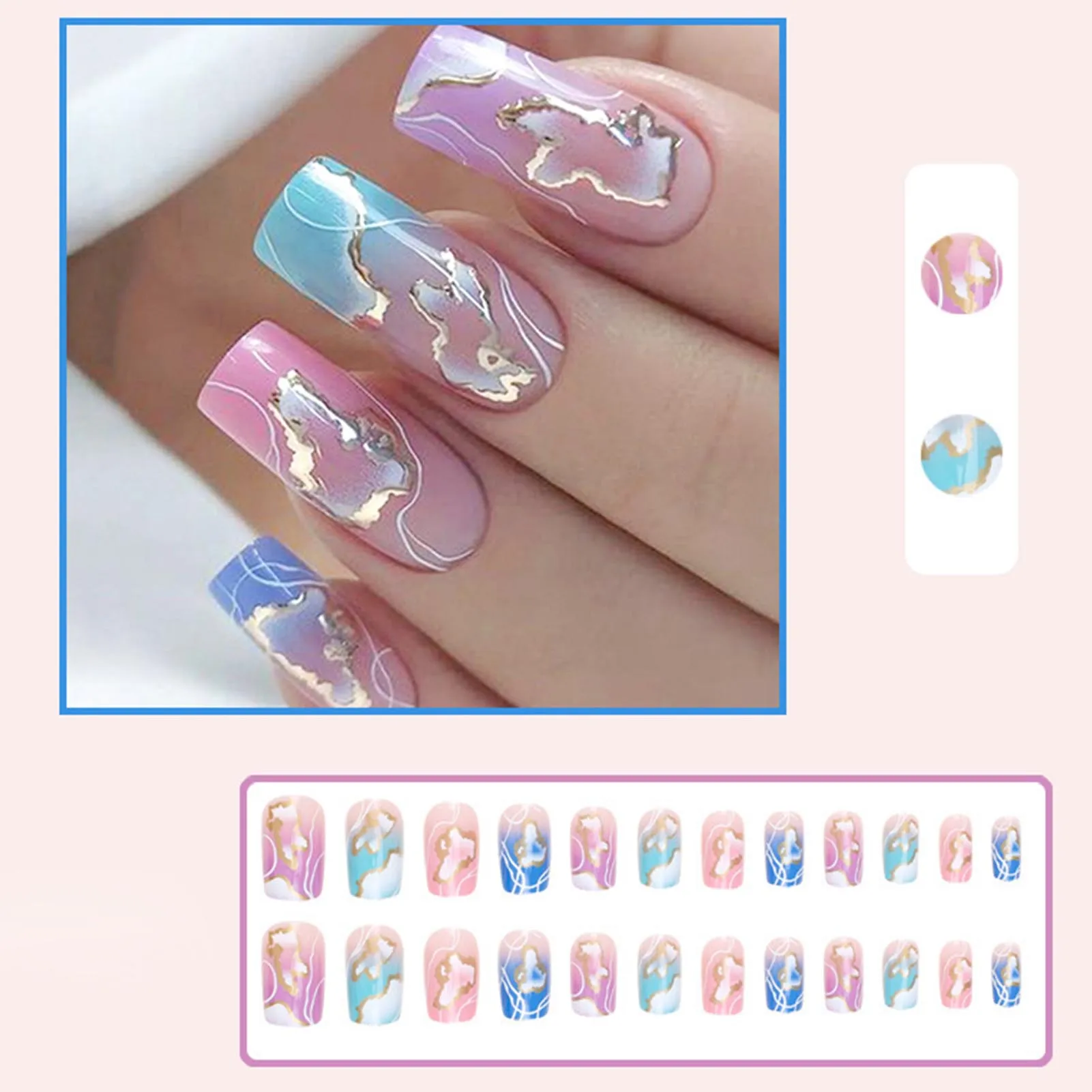 French Colorful Design Fake Nails Natural Unbreakable Nail Simple Wear for Stage Performance Wear