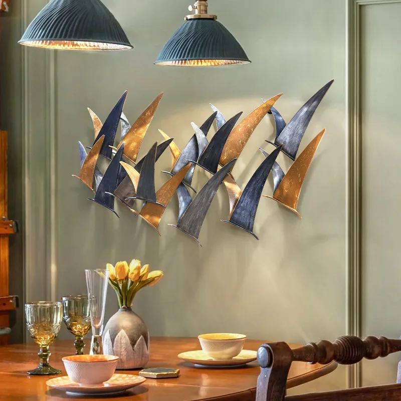 Simple modern living room three-dimensional flying bird wrought iron dining room wall hanging bedroom creative retro