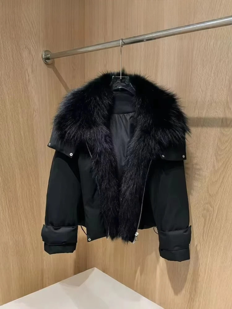 Women's Winter Fur Coat Lightweight Warm Goose Down Jacket Zipper Closure Natural Fur Jacket City Fashion Cold Weather Luxury