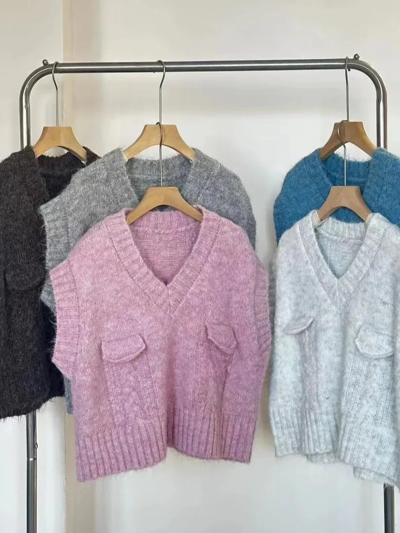 سترة نسائية محبوكة فضفاضة على شكل حرف V لربيع 2025 سترة عصرية قابلة للتنفس وطبقات متعددة الاستخدامات سترة كورية Sle