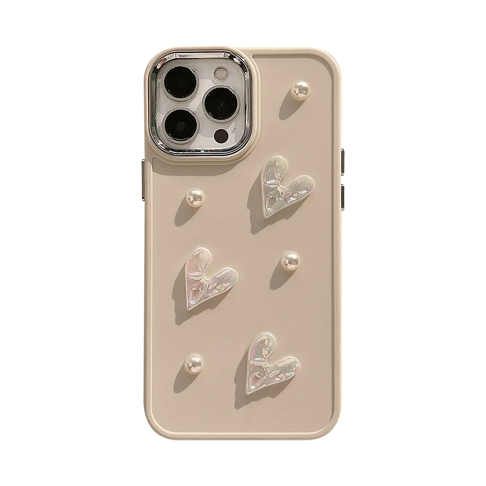 3D Love heart pearl relif diy girl woman phone case for iphone 11 12 promax se2020 7 8 14 plus pro max 13 xsmax x xr cover