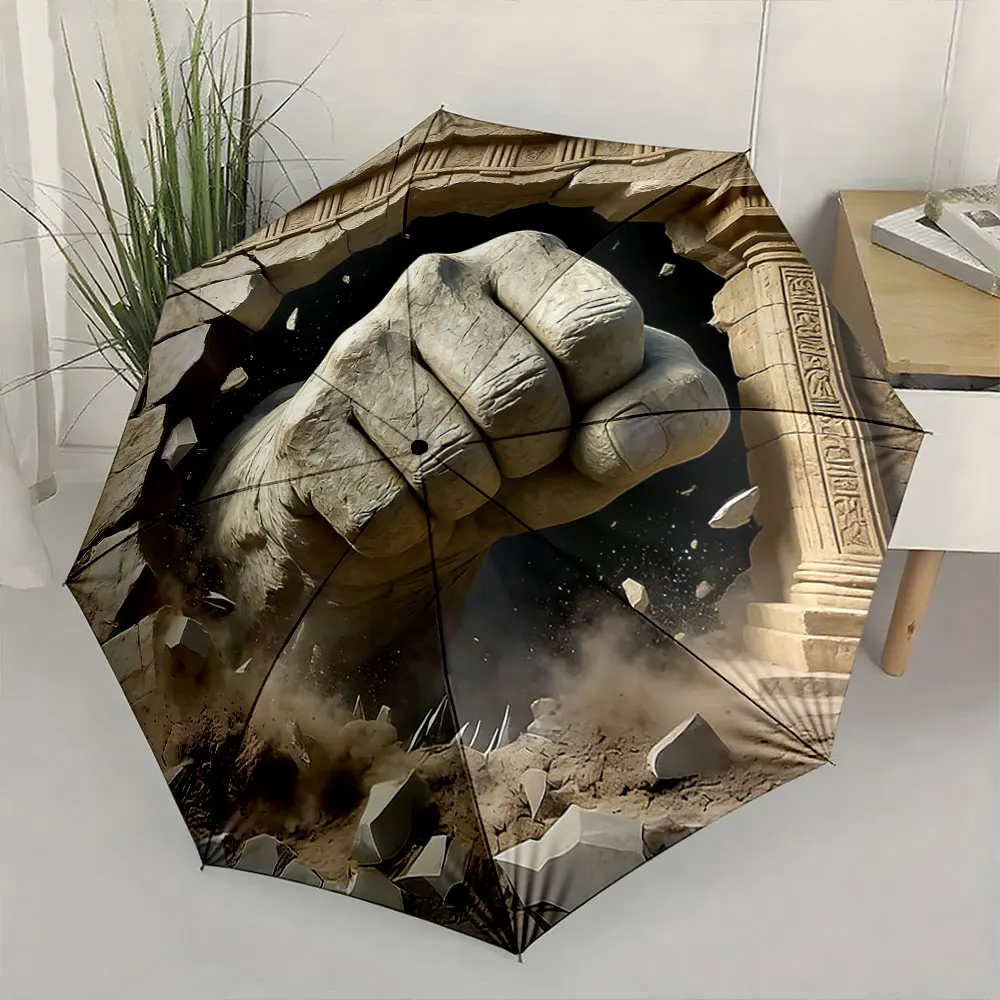 1PC Powerful fist breaking through stone wall design umbrella Print 8 Iron Ribs Folding Umbrella Auto-Open Fashion Sunshade