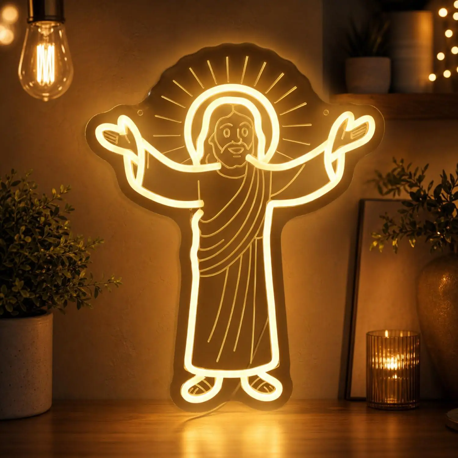 Jesus Neon Sign USB Dimmable LED Neon Light for Prayer Room Bedroom Church Christian Religious Themed Neon Wall Art Decoration