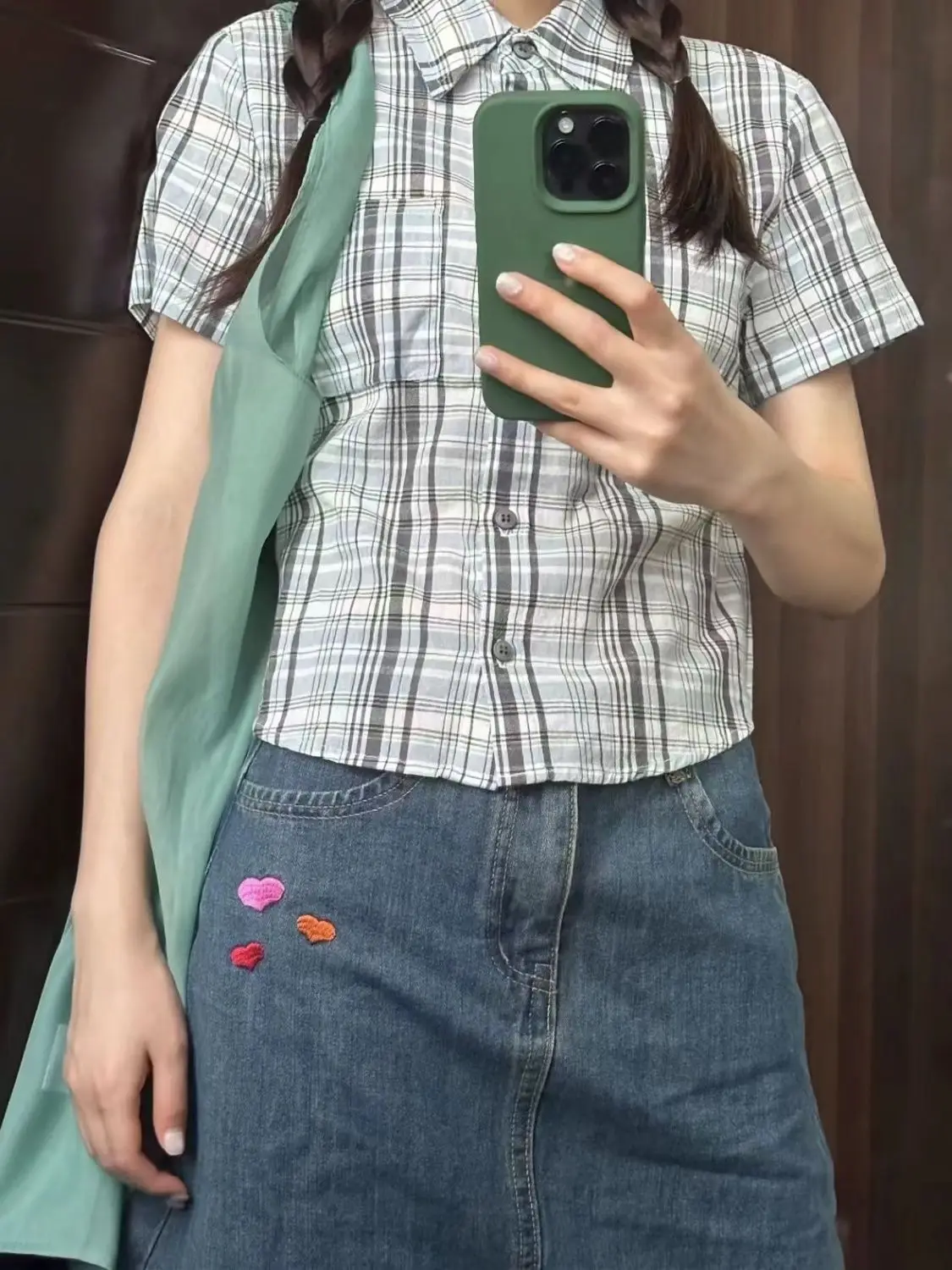 Women Blouses Summer Short Sleeve Plaid Shirt Y2K Button Up Check Shirt Vintage Women\'s Shirt Tops Korean Style Female Clothing