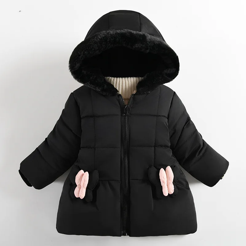 Kinder-Baumwollmantel, dicker Mädchenmantel, Winterkleidung für Mädchen, warme Baumwolljacke mit Kapuze und Cartoon-Motiv für süße Mädchen