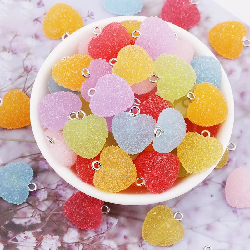 10pcs Colorful Heart Shape Soft Candy Charms Cute Kawaii Resin Pendant Drop Charms for Earring Bracelets Jewelry Making Supplies