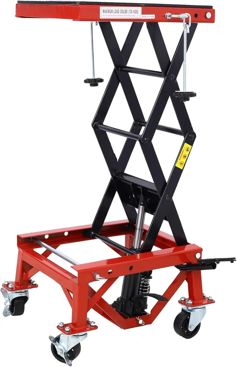 

300 Lbs Hydraulic Motorcycle Scissor Jack Lift Foot Step with 4 Wheels Jack Stand Portable Lift Table Heavy Duty Hydraulic Motor