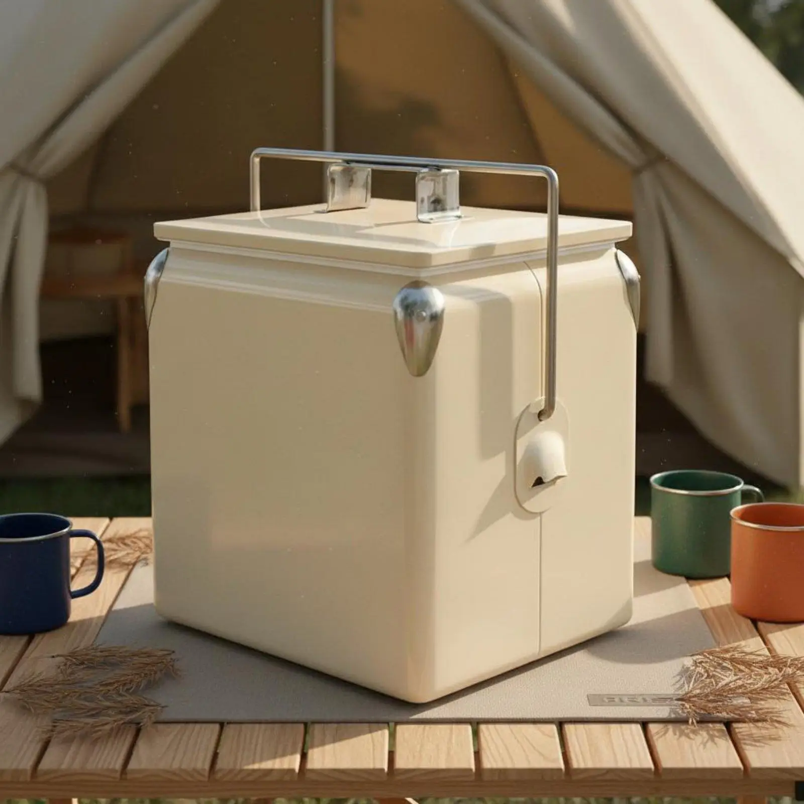 Iron Insulated Cooler Chest Thermal Box with Handle Portable Cooler Bag for Camping Hiking Car Use