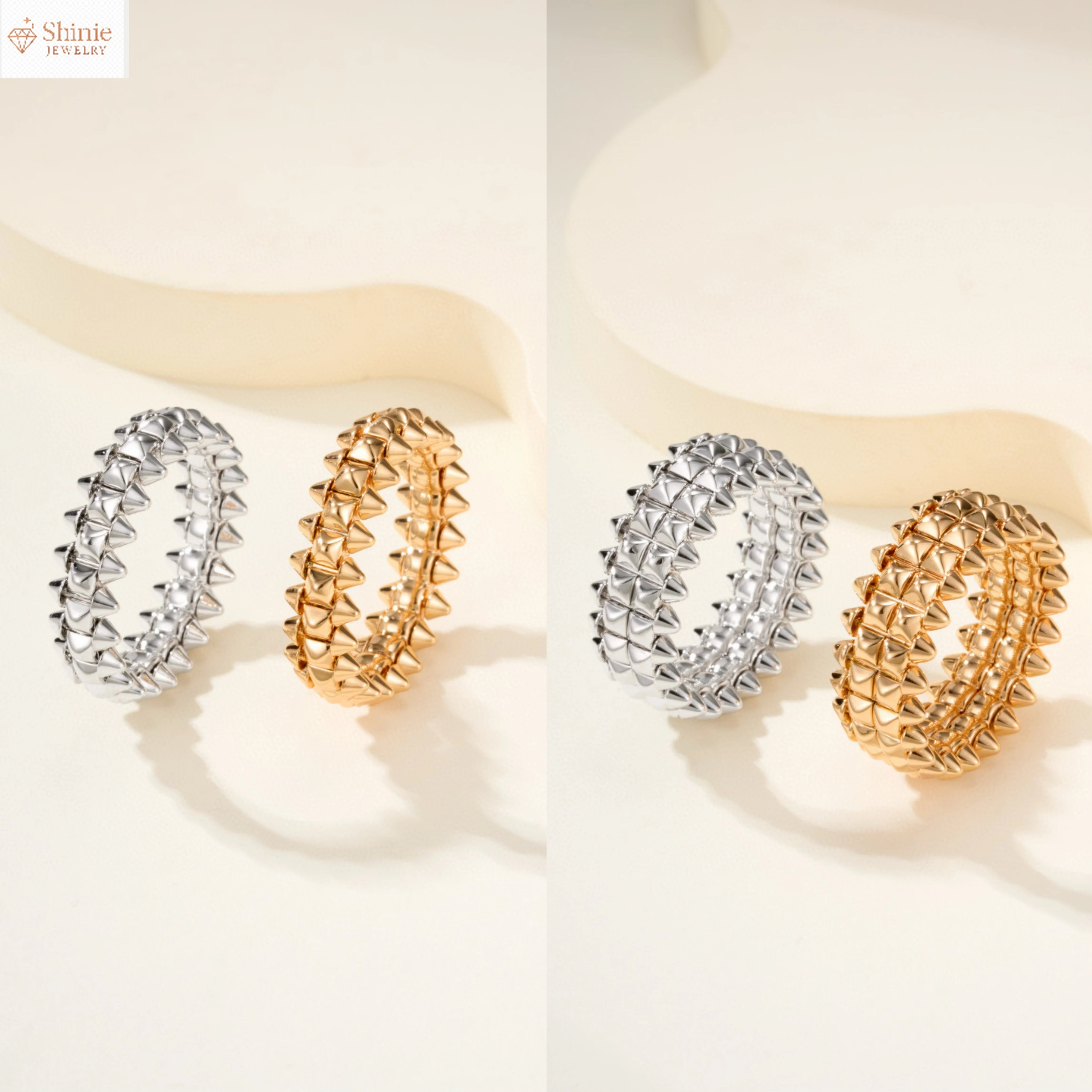 

925Style Riveted Bullet High QualityRings For Women Punk Gold Color Creative Ring Broad Surface Finger Jewelry Gift