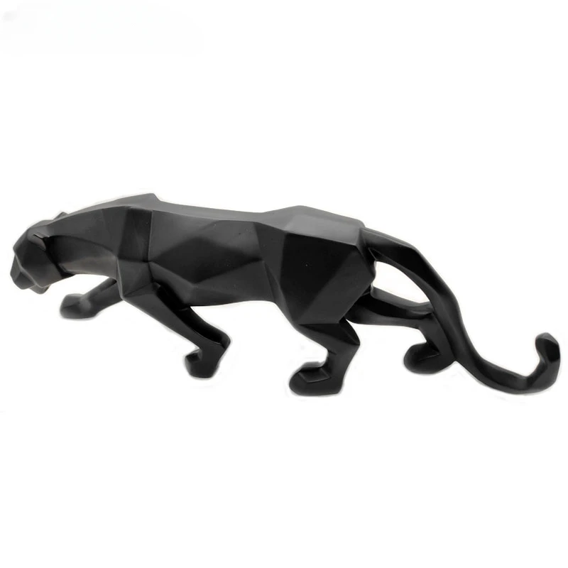 Large Size Panther Statue Animal Figurine Abstract Geometric Style Resin Leopard Sculpture Home Office Desktop Decoration Crafts