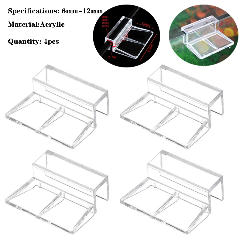 

New 4Pcs/lot Fish Aquatic Pet Parts Aquarium Fish Tank Acrylic Clips Glass Cover Support Holders 6mm/8mm/10mm/12mm