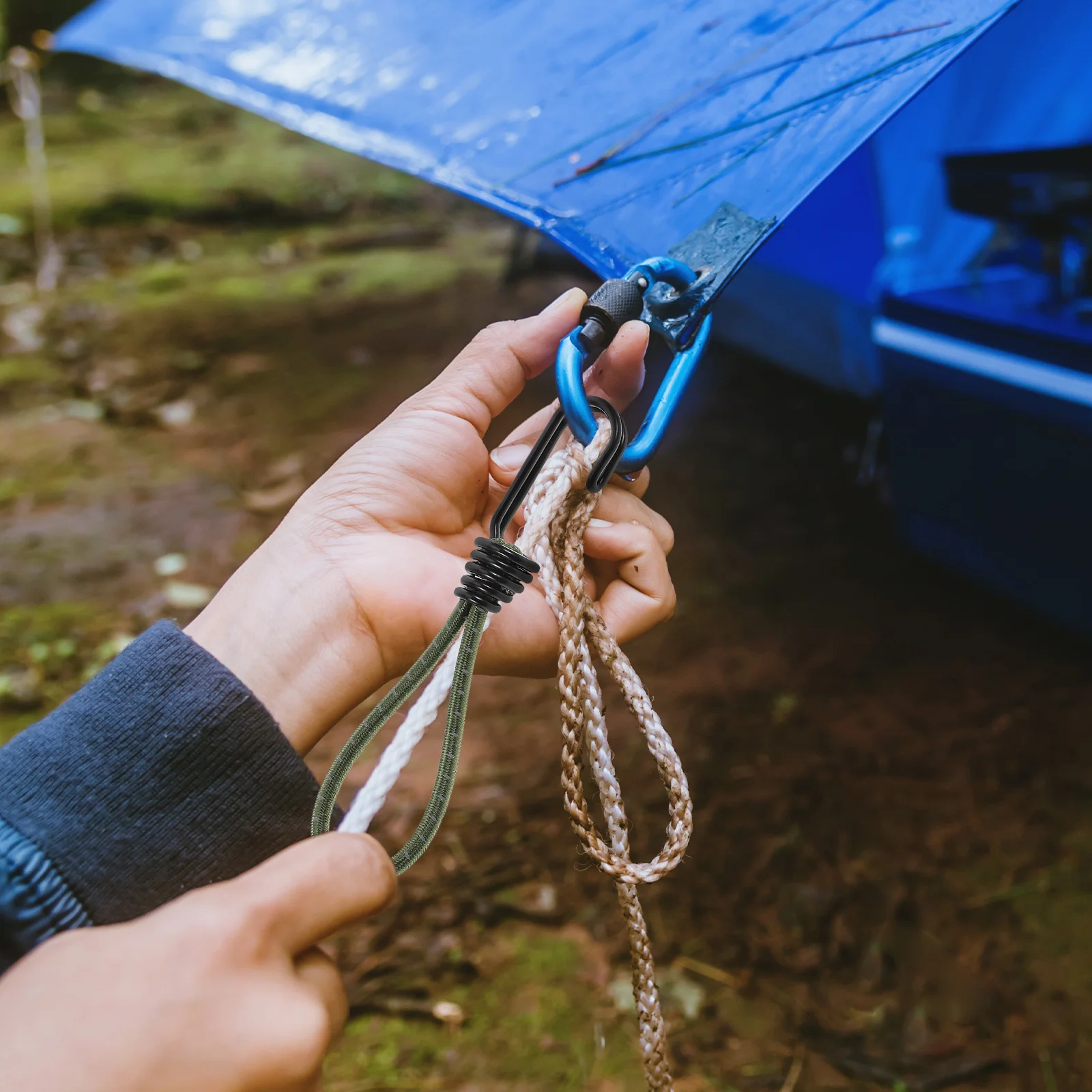 

4Pcs Durable Elastic Rope Hooks Heavy Duty Tent Straps Tarp Buckle Camping Outdoor Tie Down Cords Bungee Cords with Hooks