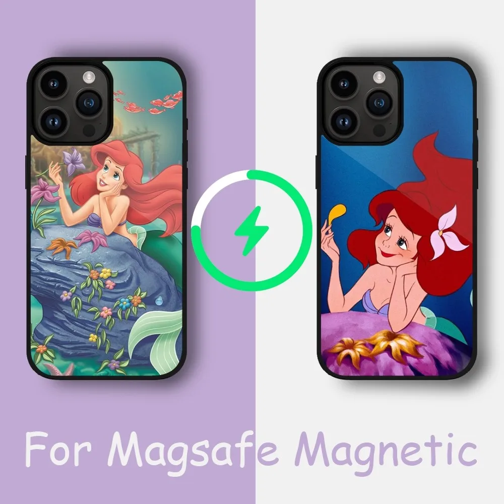 MINISO DISNEY The Little Mermaid Phone Case For iPhone 15 14 13 12 11 Pro Max Plus Phone Magnetic for Macsafe Cases Cover