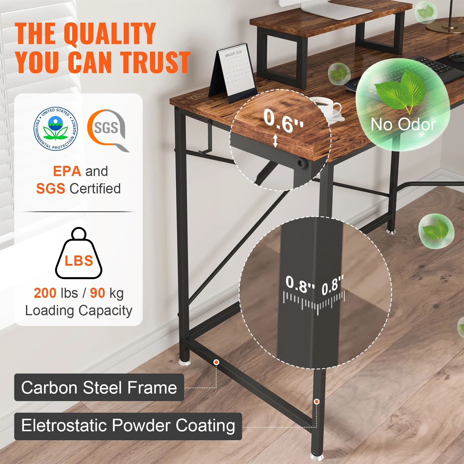 VEVOR L Shaped Computer Desk 59 inch Corner Desk with Storage Bag Monitor Riser and CPU Stand Home Office Work Desk Gaming Desk