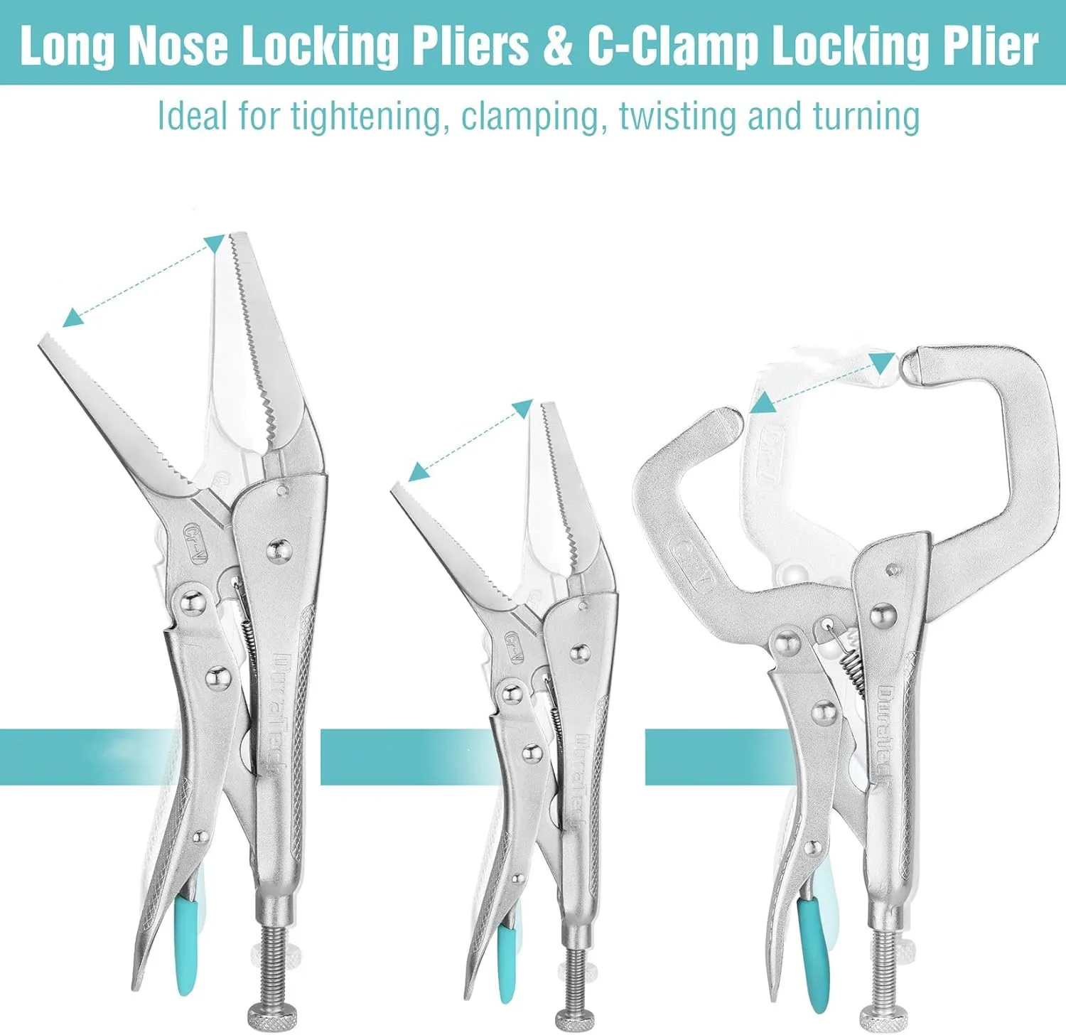 6Pc CR-V Locking Pliers Set,Long Nose,Curved Jaw,C-clamp Locking Pliers,Fast Release Tools Home Improvement