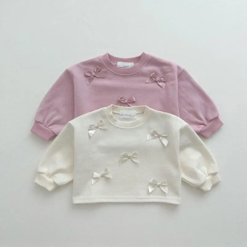 

2024 Spring New Children Long Sleeve Versatile Tops Baby Girls Cute Sweet Bow Sweatshirt Kids Casual Pullover Toddler Clothes