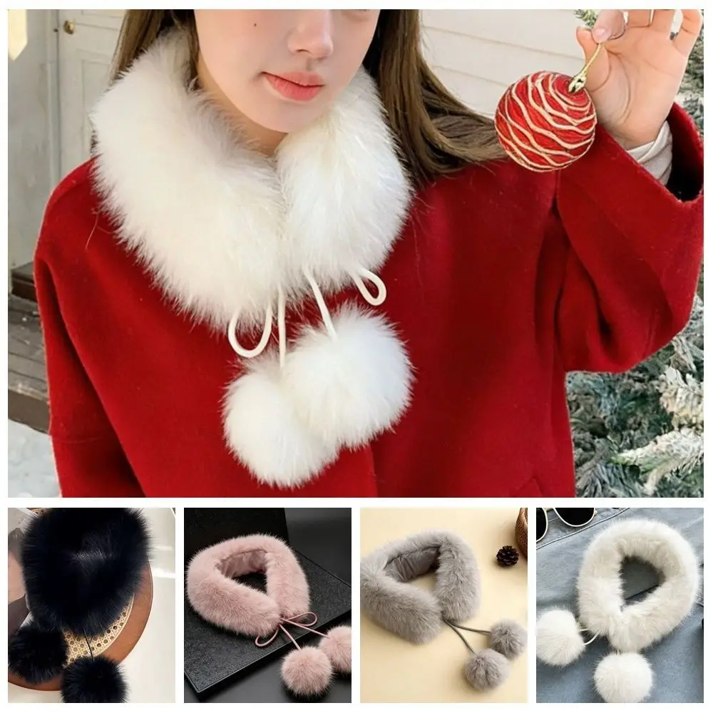 New Faux Fur Faux Fur Collar Pom Pom Tie Fluffy Texture Fluffy Neck Warmer Soft Pull Through Pom Pom Scarf Women