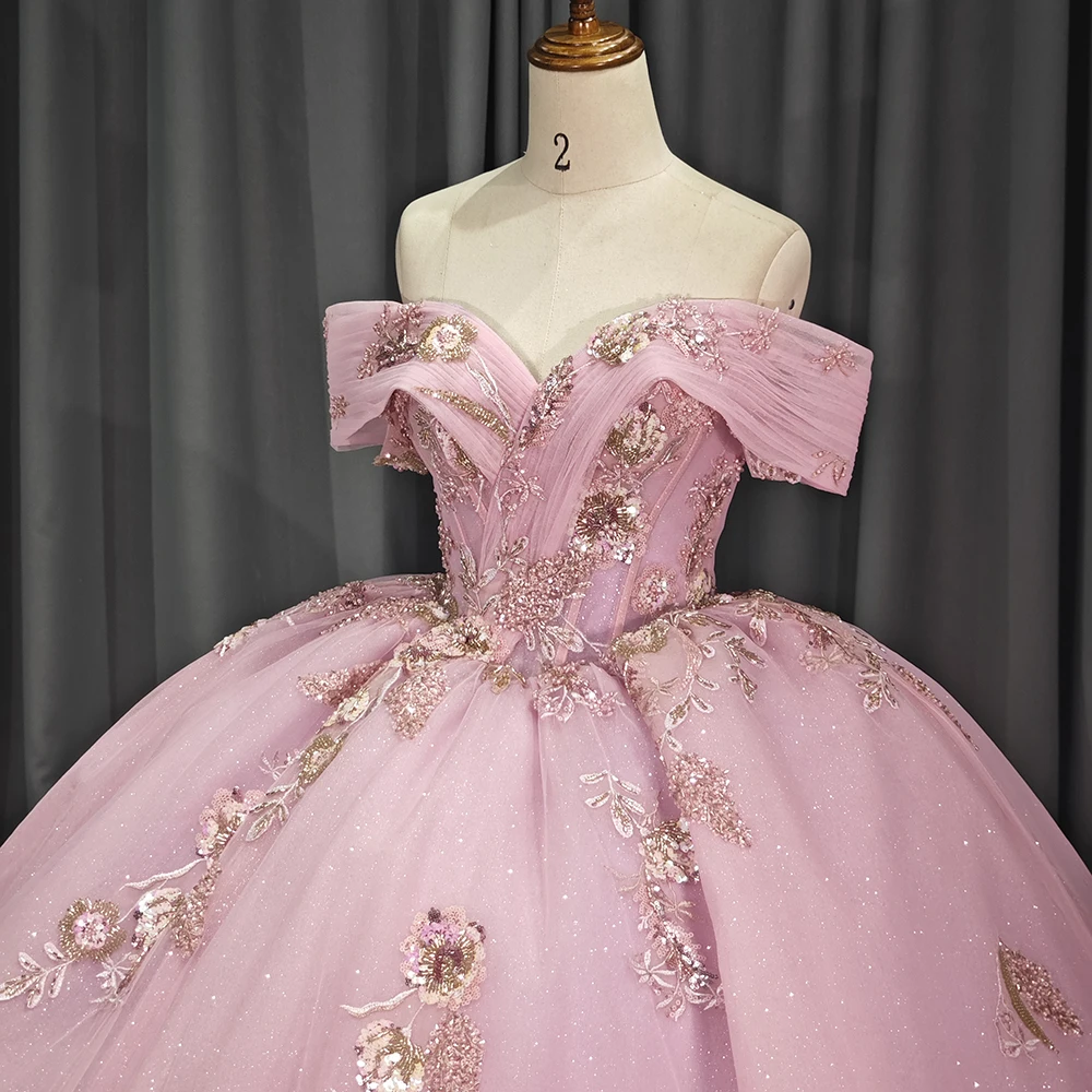 Vestido de baile de Quinceañera de manga corta con escote corazón rosa brillante, vestidos encantadores de quinceañera, apliques clásicos, 15 años, DY1202, 2024