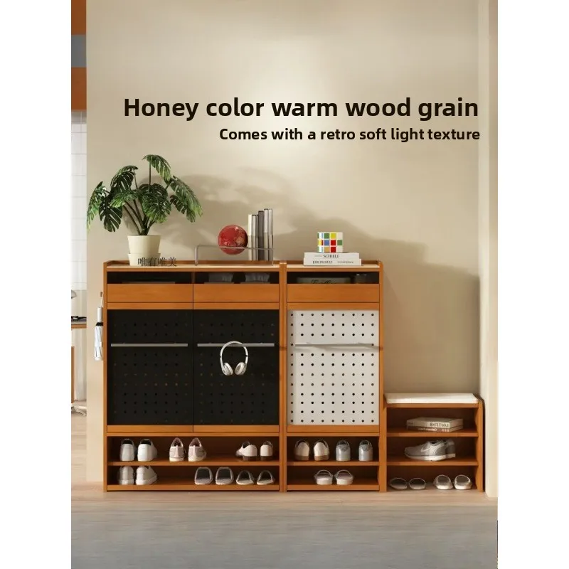 Home shoe cabinet, large-capacity entrance storage combined cabinet, household shelf with rock slab cave board