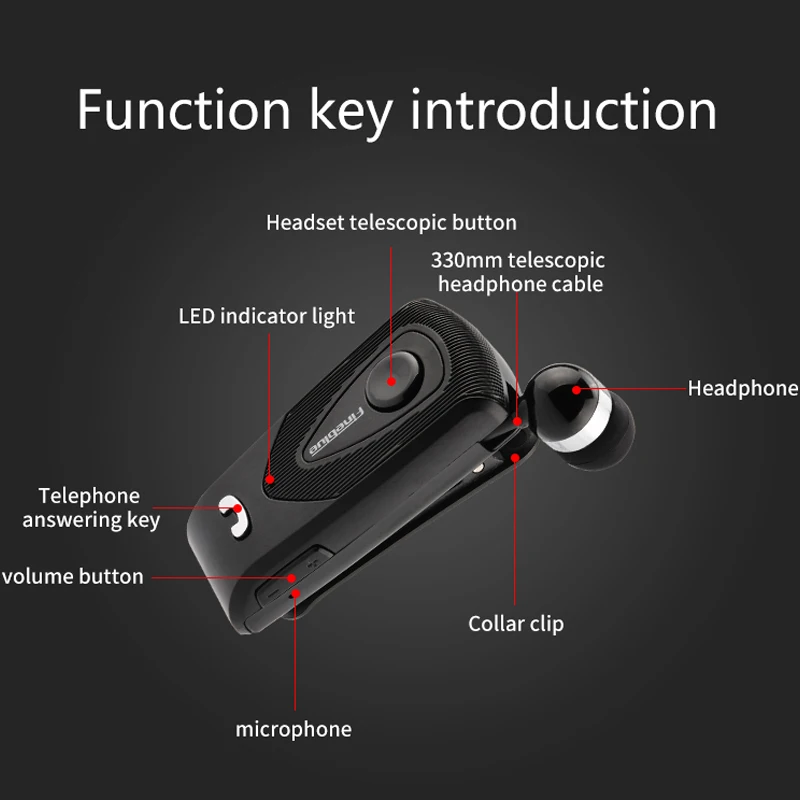 Lavalier type Bluetooth earphone clip, vibrating telescopic cable, driving, cycling, large battery, ultra long standby