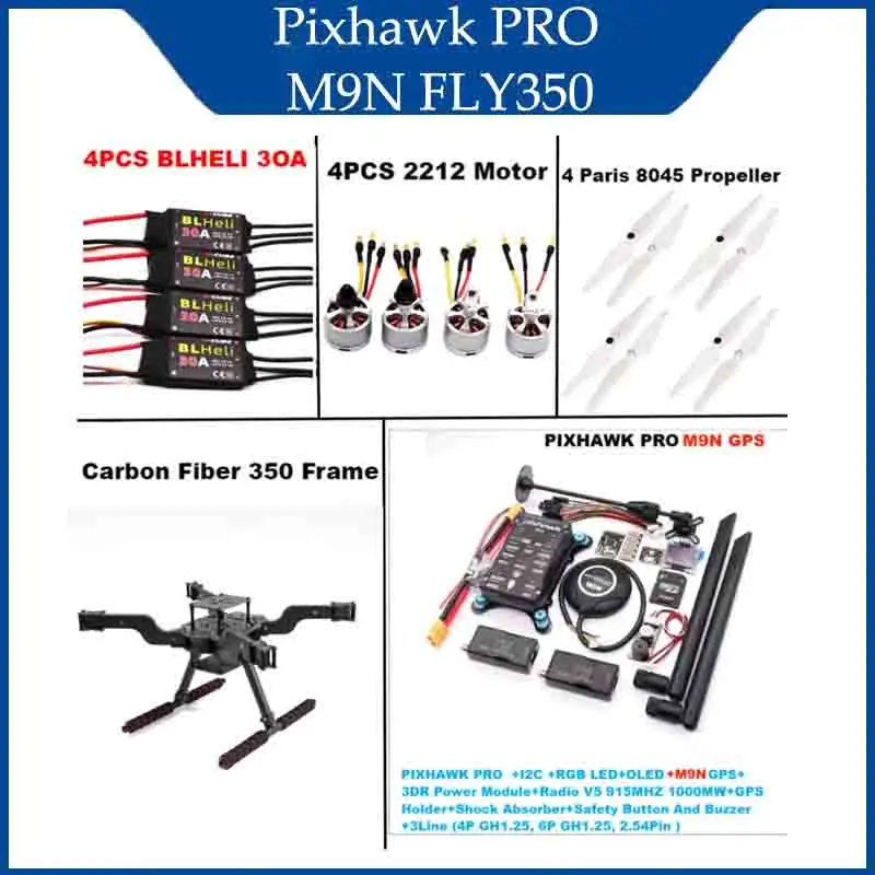 

B-CUBE Open-source New Intelligent Drone FLY350 PIXHAWK PRO M9N Kit Ardupilot Radio Quadcopter BLHELI 30A ESC 2212 Motor RC