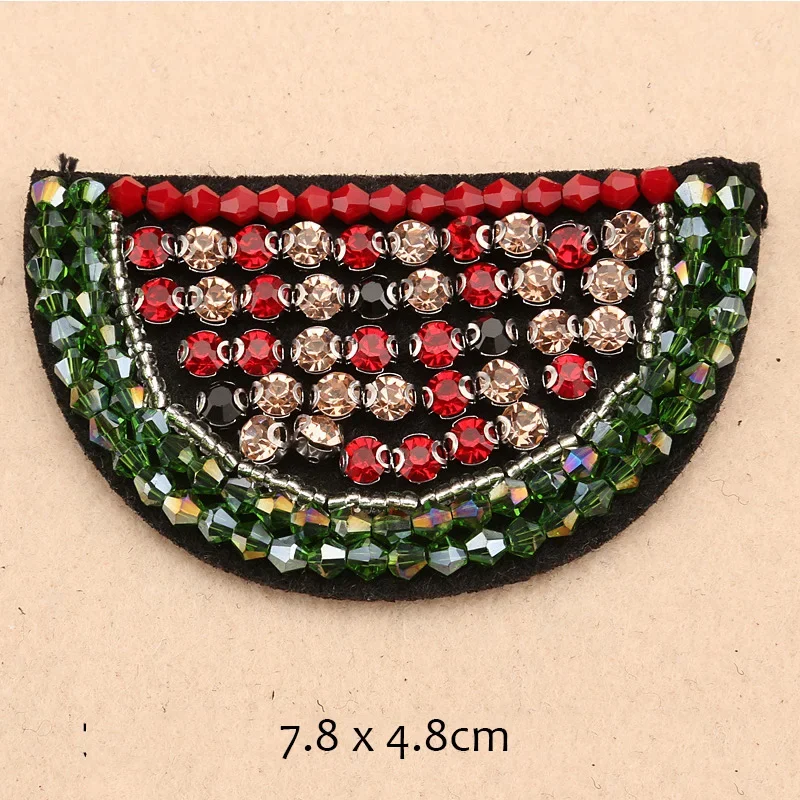 Hot Rhinestone Cherry Strawberry Pineapple Fruit Handwork Bead Embroidered Patches for Clothing Sew on Clothes Appliques Badge