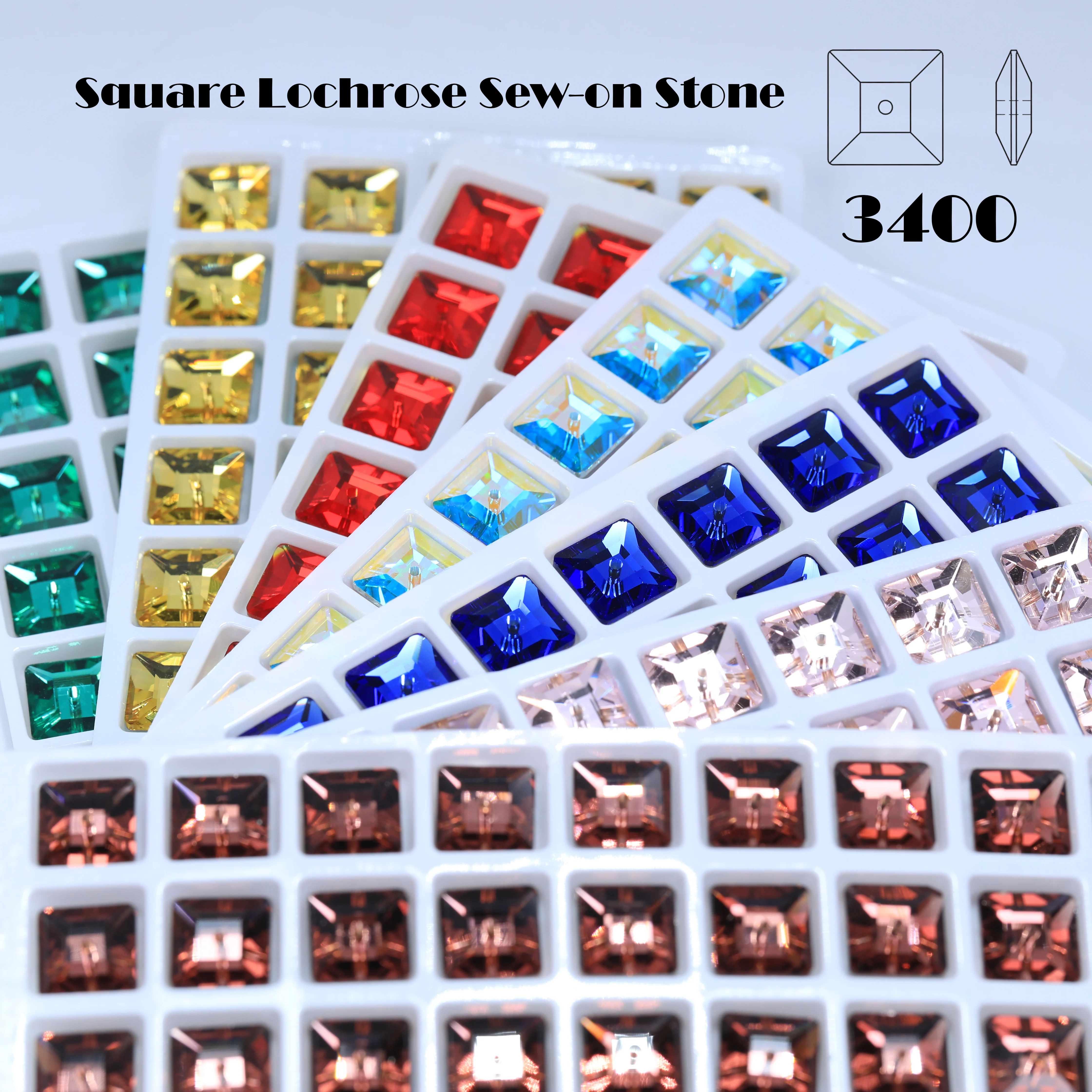 Premium-Glas-Kristall-Quadrat-Lochrose-Aufnähsteine, weiß beschichtete Strasssteine für DIY-Handarbeiten, Kleidungsdekoration und Accessoires. – Detail 4