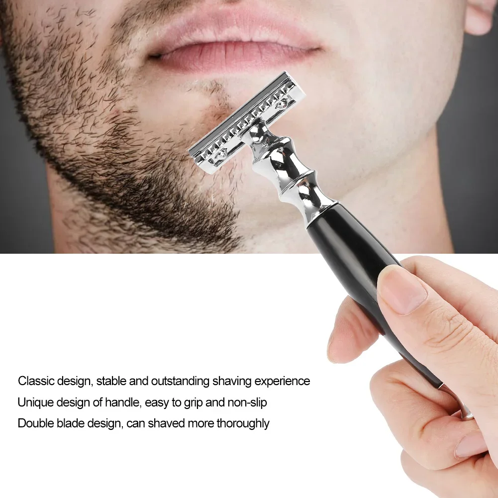 Retro Safety Razor Set Stainless Steel Beard Shaping Template Handheld Razor Mustache Shaving Set With Razor Blades Shaving Tool