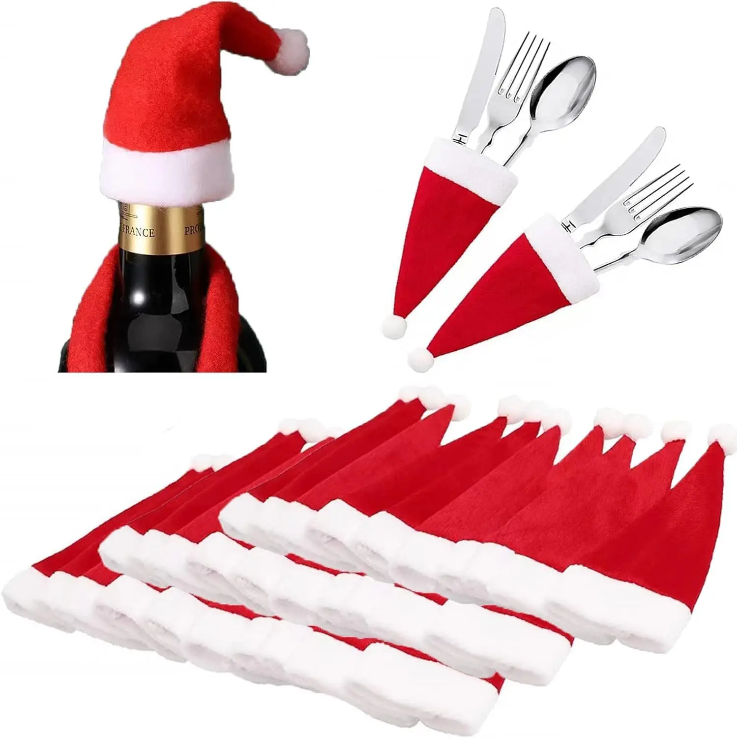 

30 Pcs Mini Santa Hats for Christmas Party, Table Dinner Decorations, Wine Bottle Covers and Silverware Holders - 2.36 x 4.72 In