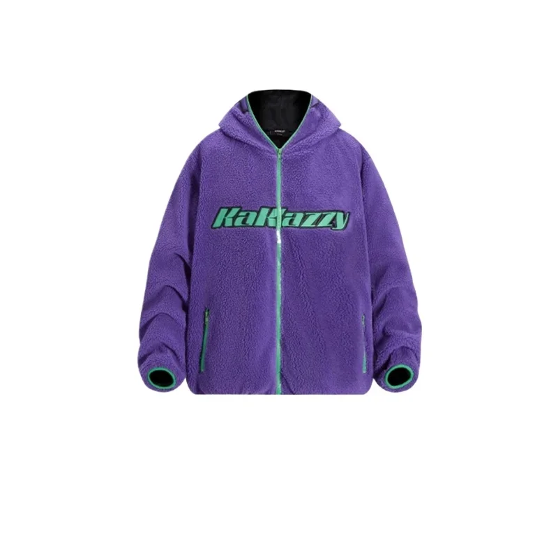 Cartoon Anime Fashion Retro Neon GenesisEvangelion Sweater Coat Casual Zipper Cardigan Lamb Fleece Warm Purple Cotton Shirt