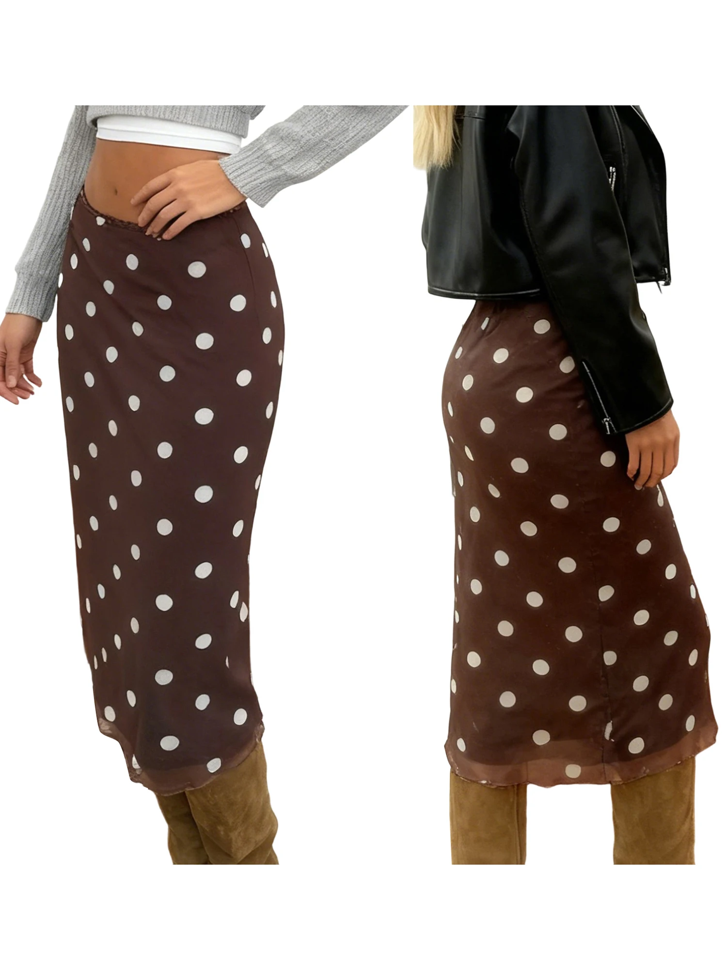 Women s Casual Midi Skirt Elegant Dot Print  Fit Knee Length Skirt for Party Work Daily Wear