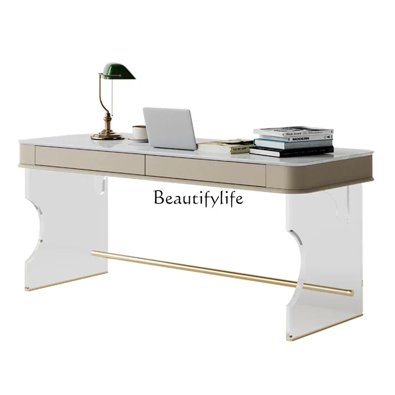 

56Light luxury solid wood desk Modern high-end natural marble Minimalist villa Italian desk Household