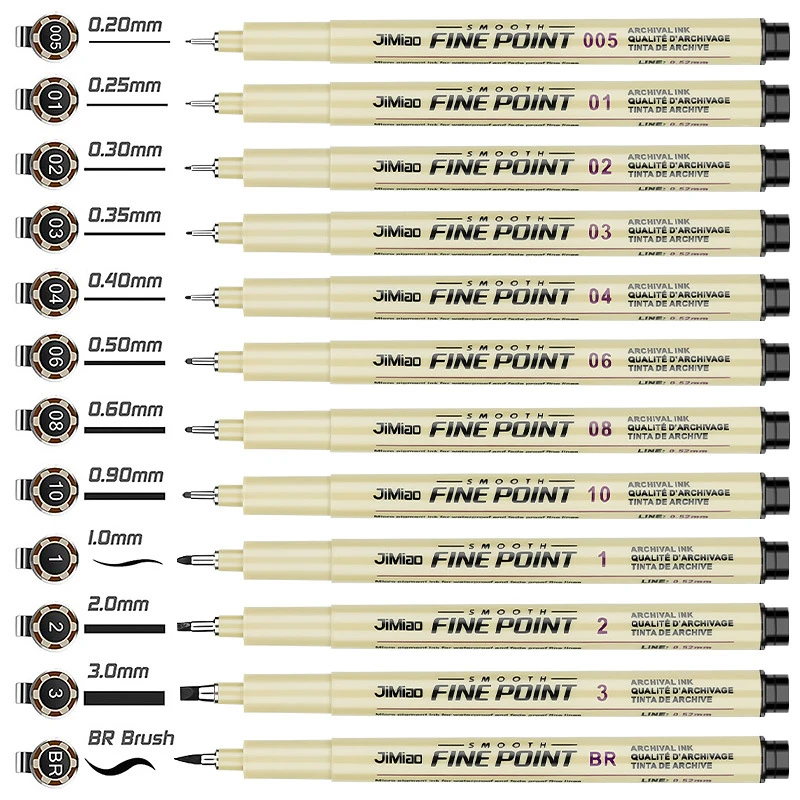 Pigment Liner Micron Pen Marker set Hook Line Needle Pen Art Manga Outlining Pen for Sketch Soft Brush Stationery Art Supplies