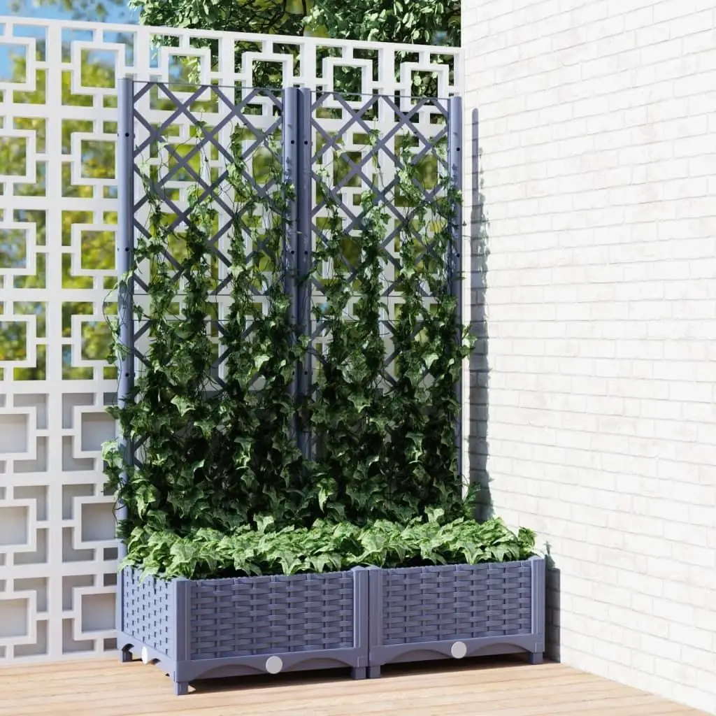 80x40x121.5 cm Blue Grey Garden Planter with Trellis - Durable PP Material for Outdoor Use