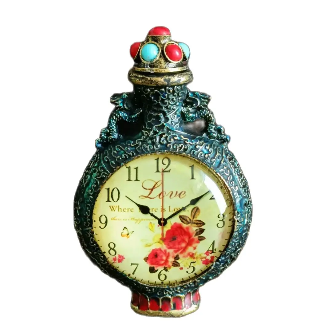 

vintage A continental metalwares snuff box antique chinese carved bottle Inlaid clock fine gift hobby collect