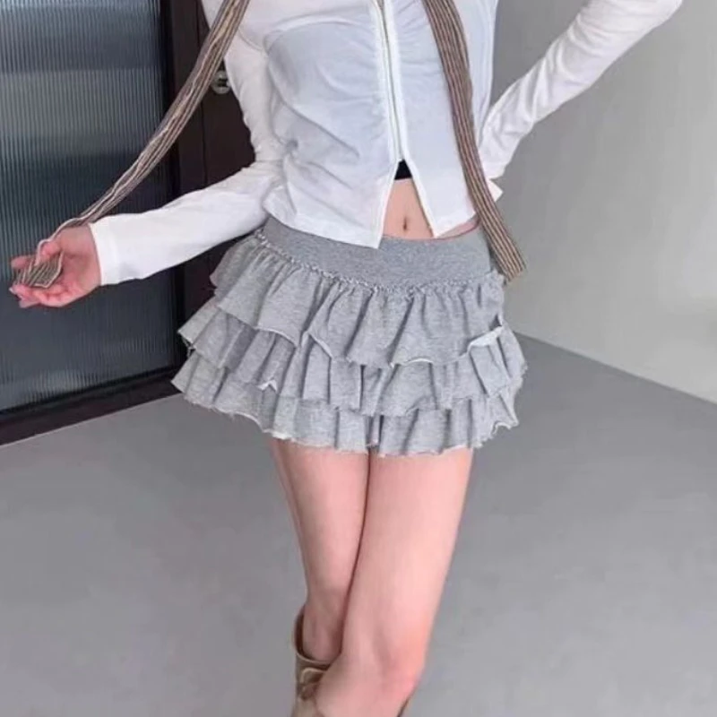 Deeptown Sweet Ruffle Mini Skirt Women Korean Style Kawaii Short Skirt Fashion Vintage Casual Solid Layered Cake Skirts Summer