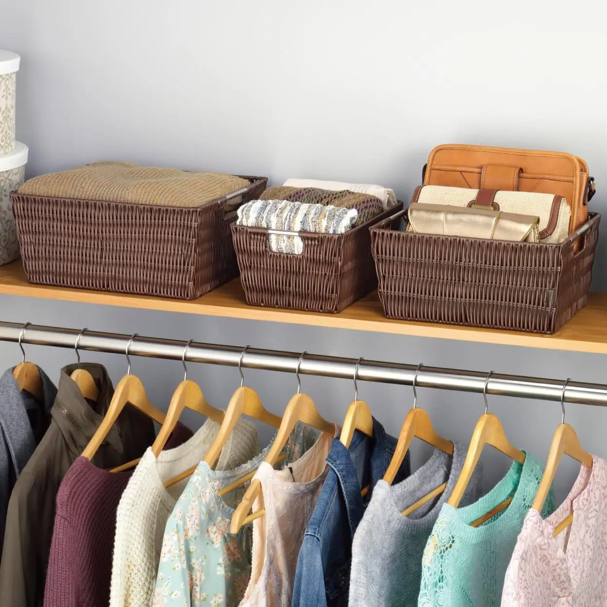 Large Wicker Storage Baskets for Home Organization, Latte Color, Durable and Stylish