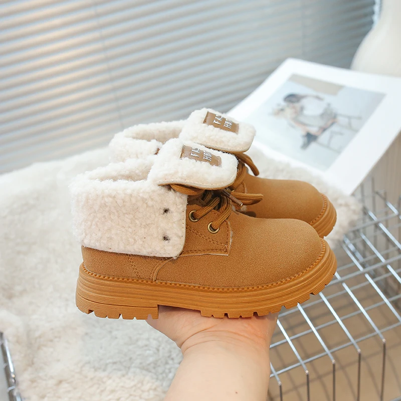 

2025 Winter New Children Short Boots for Girls Fashion Korean Style Soft Bottom Anti-slippery Chic Classic Casual Leather Shoe