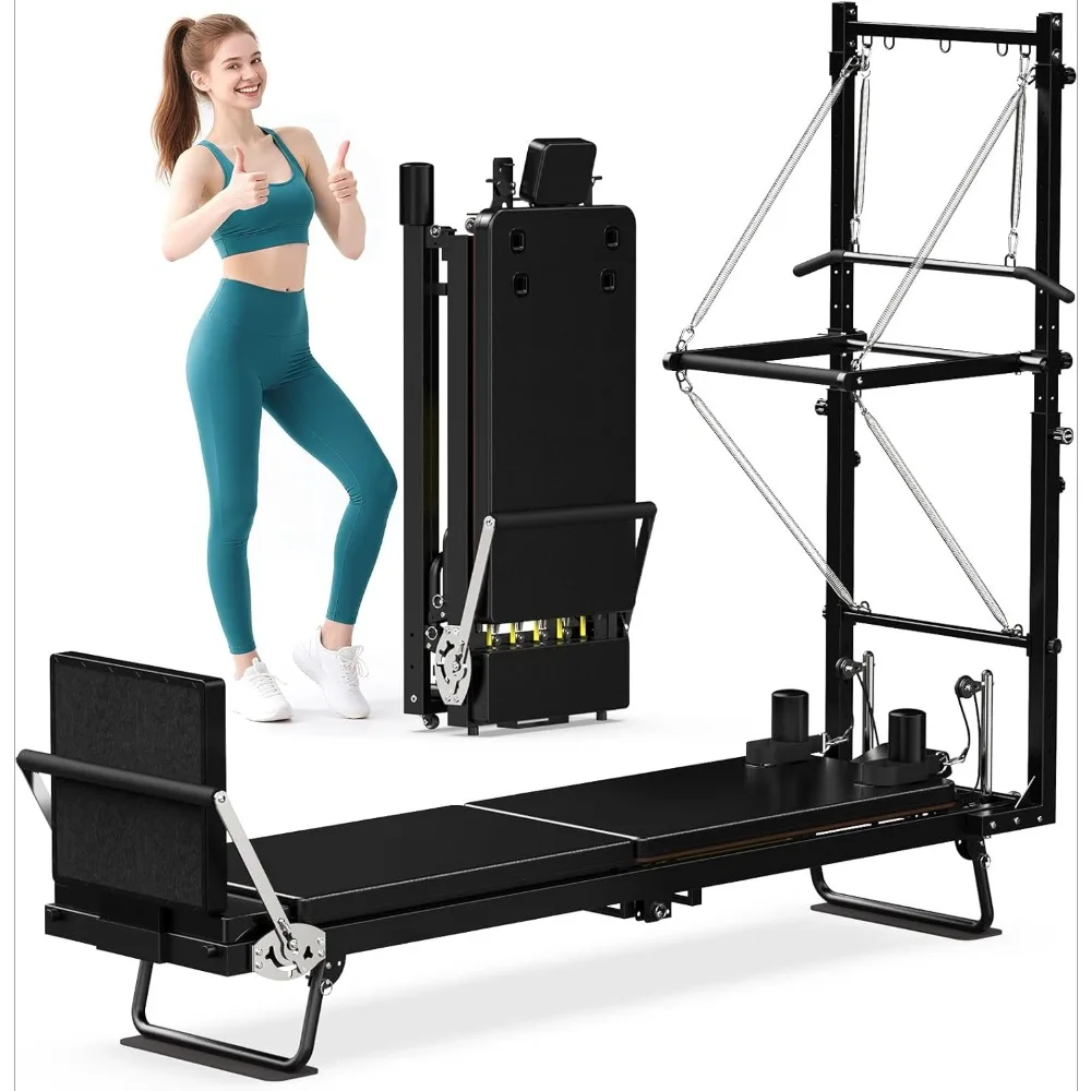 

Foldable Pilates Reformer Machine with Tower - Home Gym Equipment Includes Jump Board, Mat, 500lb Capacity - Studio