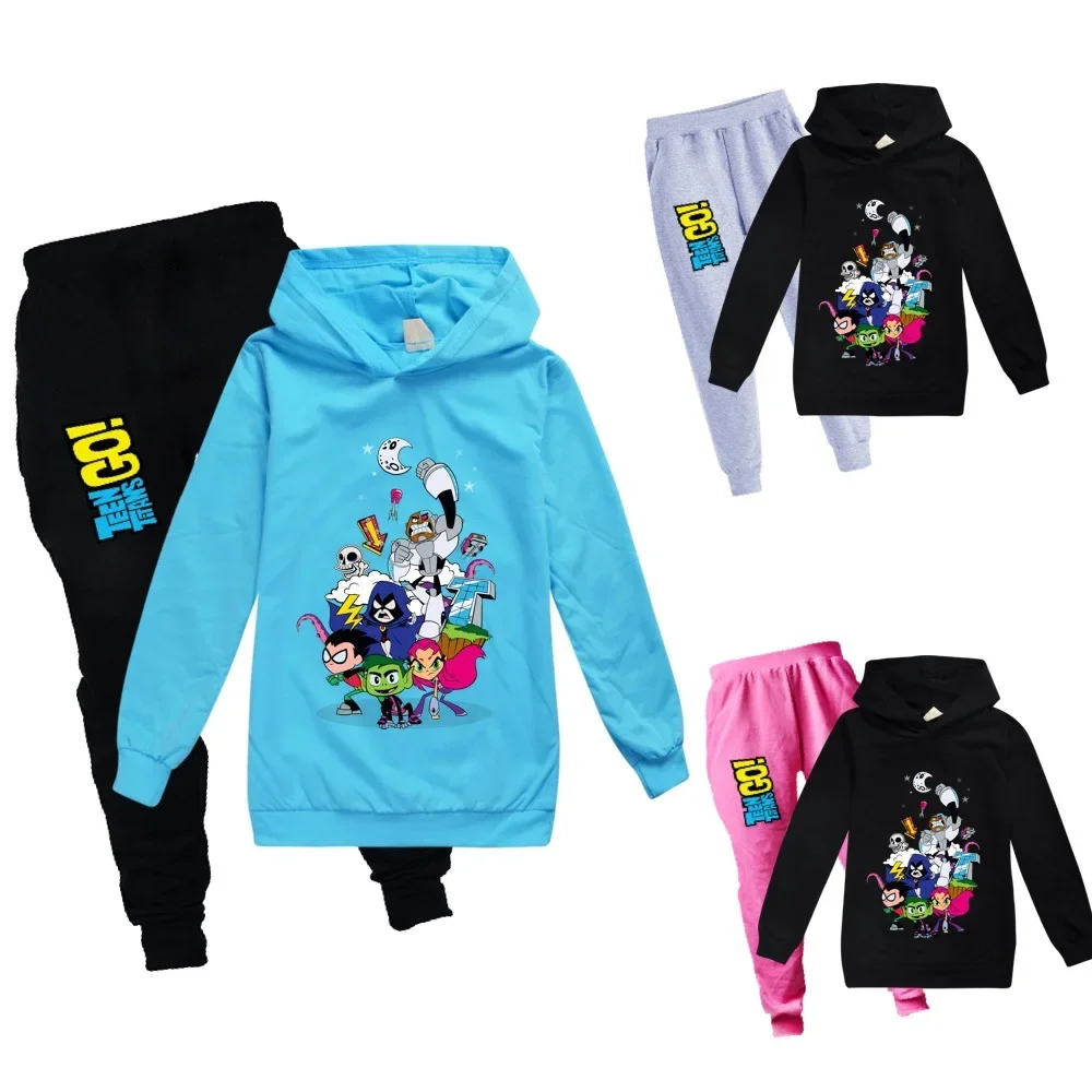 

2024 Baby Clothing Sets Teen Titans Go Hoodie Tops Pants 2pcs Set Kids Sport Suits Boys Tracksuits Toddler Outfit Girls Outwear